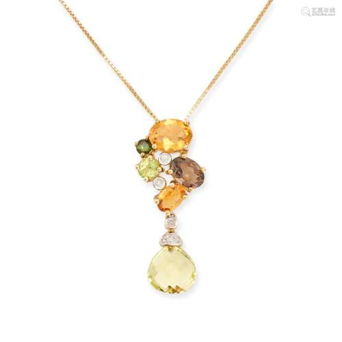 A GEMSET DEMI PARURE in 9ct yellow gold, comprising a pair o...