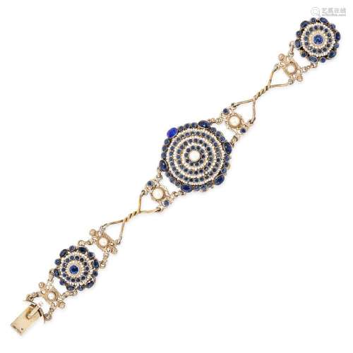 AN AUSTRO HUNGARIAN BLUE PASTE AND PEARL BRACELET in silver,...