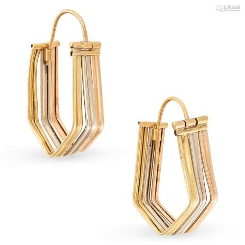 A PAIR OF TRINITY HOOP EARRINGS in 18ct yellow, white, and r...