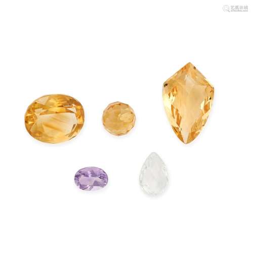 A COLLECTION OF UNMOUNTED GEMSTONES including citrine and am...