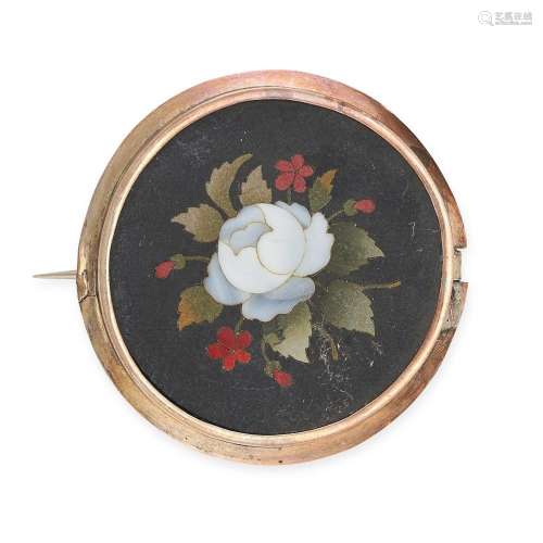 A PAIR OF ANTIQUE PIETRA DURA BROOCHES in oval and circular ...