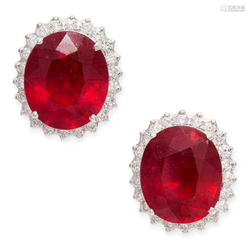 A PAIR OF GLASS FILLED RUBY AND DIAMOND STUD EARRINGS each s...