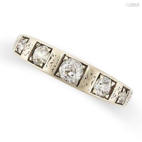 A VINTAGE DIAMOND BAND RING in yellow gold, set with five ol...