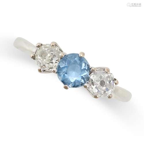A DIAMOND AND BLUE PASTE RING in 9ct white gold, set with a ...