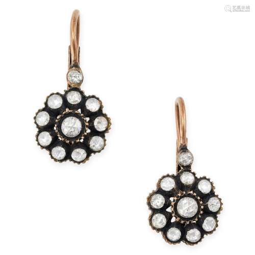 A PAIR OF DIAMOND CLUSTER EARRINGS each set with a rose cut ...