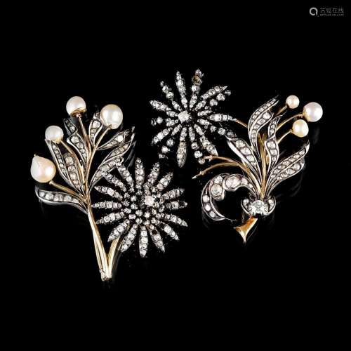 Two Victorian Diamond Pearl Brooches.