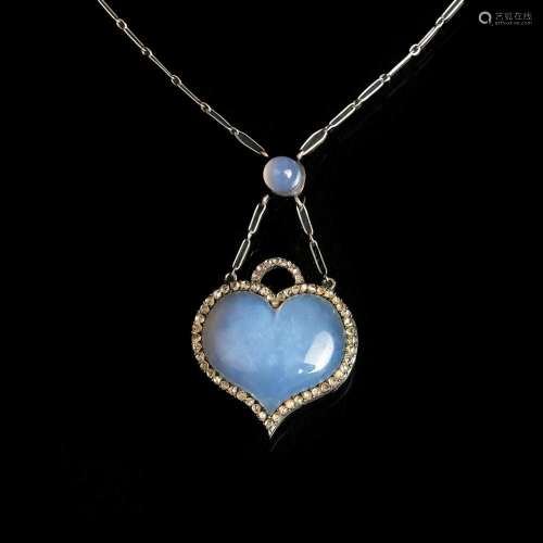 An Art Nouveau  Heart  Necklace with Moonstone and Diamonds.