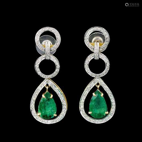 A Pair Emerald Diamond Earpendants.