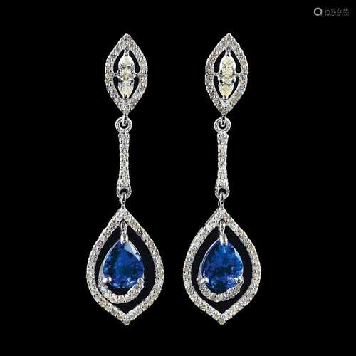 A Pair of Tanzanite Diamond Earpendants.