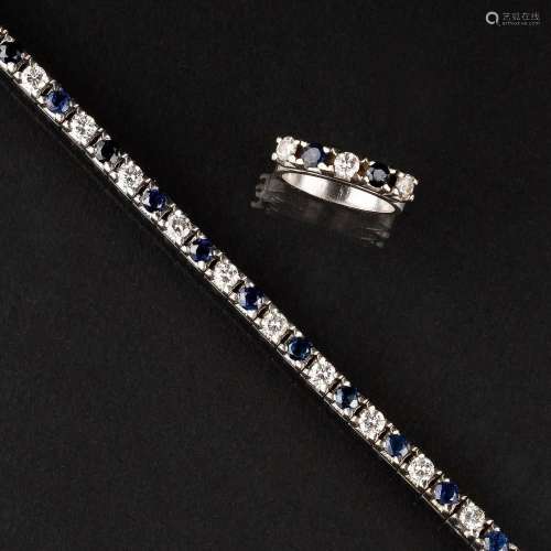 A Sapphire Diamond Bracelet with matching Ring.