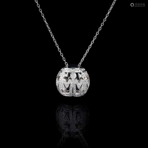 A Sphere shaped Diamond Pendant on Necklace.