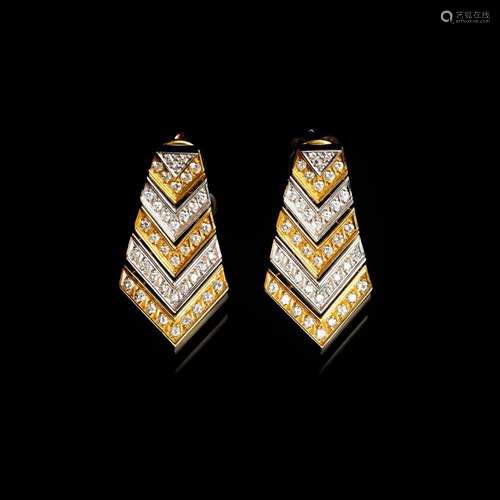 A Pair of Bicolour Diamond Earrings.