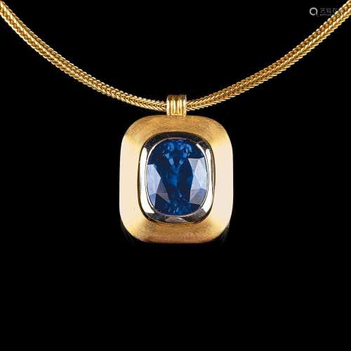 A Colour-intensive Sapphire Pendant on Necklace.