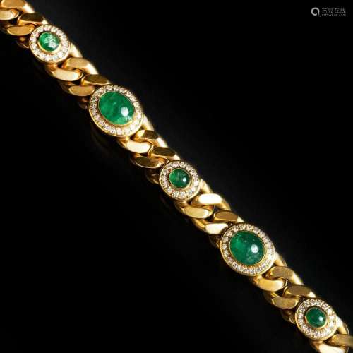 Eugen Theodor Hirner An Emerald Diamond Curbchain Bracelet.