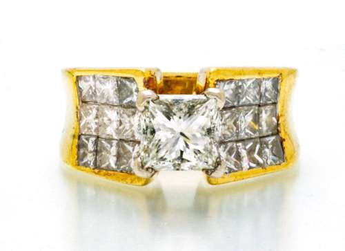 DIAMOND ENGAGEMENT RING 1.57CT. PRINCESS CUT, 18K GOLD, SIZE...