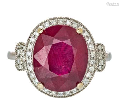 7.99CT RUBY, DIAMOND & 14KT GOLD RING, SIZE: 6.5, T.W. 5...