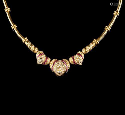A Diamond Ruby Necklace with Hearts.
