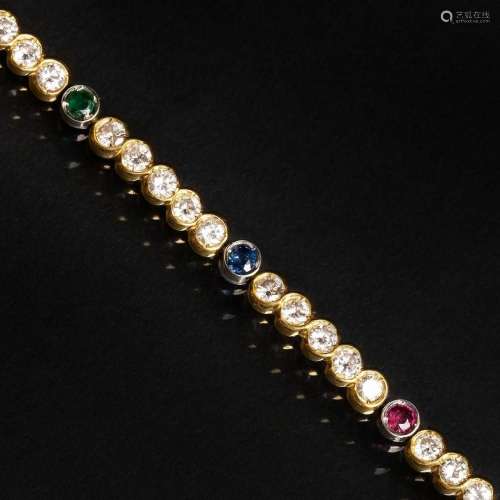 A Diamond Bracelet with Sapphires, Rubies and Emeralds.