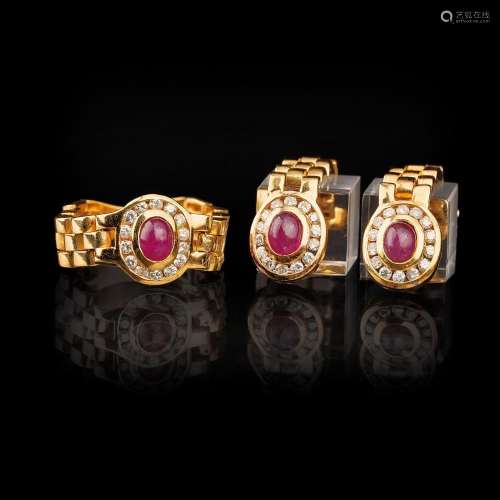 A Ruby Diamond Chain Ring with matching Earrings.