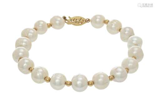 8MM PEARL & 14KT GOLD CLASP BRACELET, L 7.5", T.W. ...