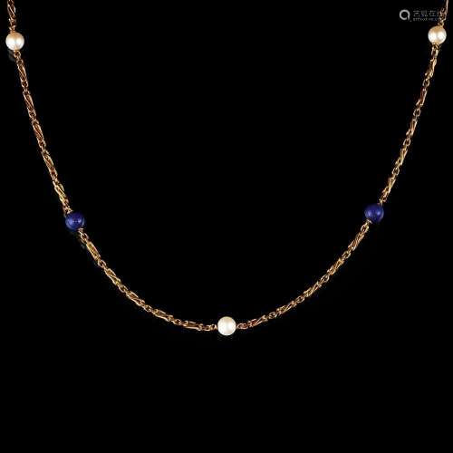 A Lapis Lazuli Pearl Necklace.
