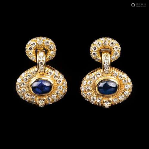 A Pair of Sapphire Diamond Earrings.