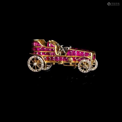 A Ruby Diamond Brooch  Oldtimer .