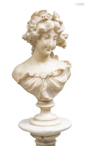 ADOLFO CIPRIANI (ITALY, 1857-1941) ALABASTER BUST, H 15.5&qu...