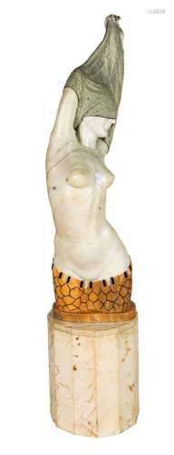 CONTEMPORARY MARBLE SCULPTURE, H 47.5", W 13", WOM...