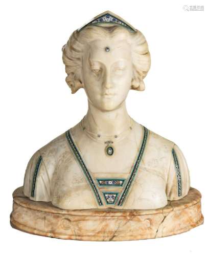 ITALIAN CARVED MARBLE & MICROMOSAIC BUST, 19TH C, H 22&q...