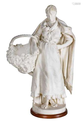 ITALIAN CARVED MARBLE SCULPTURE, 1885, H 30.5", W 20&qu...
