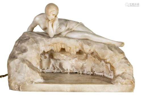 P. CONTI, FLORENCE, CARVED MARBLE AND ALABASTER LAMP C 1900 ...