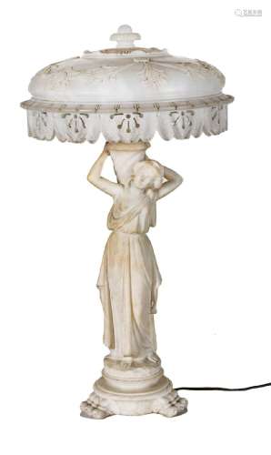 ITALIAN MARBLE AND ALABASTER FIGURAL LAMP, C 1910 H 30"...