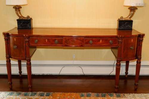 ENGLISH SHERATON MAHOGANY SIDEBOARD, 19TH.C. H 37", L 8...