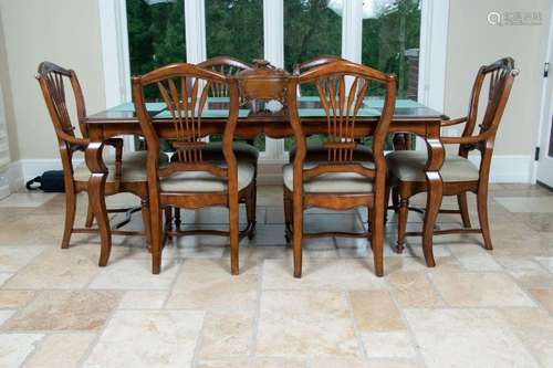 DREXEL COUNTRY FRENCH OAK DINING TABLE + 6 CHAIRS, W 42"...