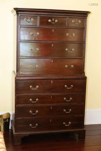 ENGLISH MAHOGANY CHEST ON CHEST, C 1800, H 75", W 42&qu...