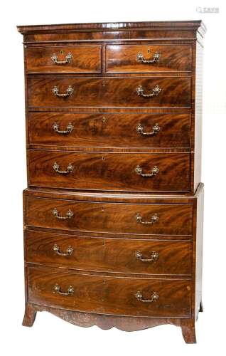 ENGLISH MAHOGANY CHEST ON CHEST, BOW FRONT, 18TH. C. H 72.5&...