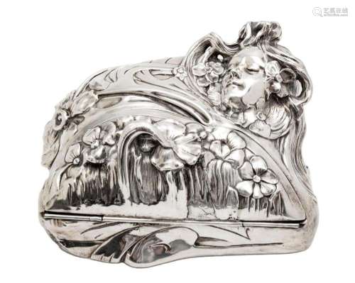 MADURELL ART NOUVEAU SILVER PLATE FIGURAL JEWELRY BOX C 1910...