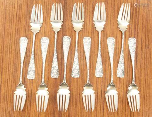 DURGIN GORHAM STERLING SILVER SALAD FORKS, C 1900, 11 PCS, L...