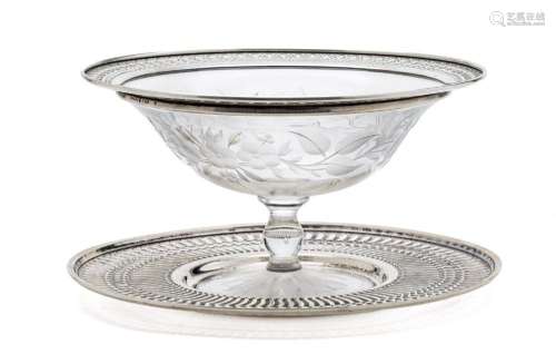 STERLING SILVER 10" TRAY & CRYSTAL COMPOTE, STERLIN...