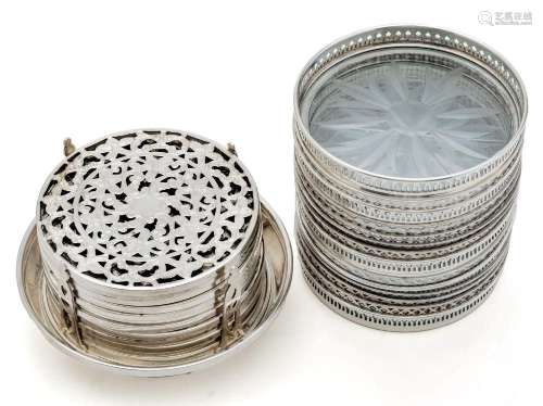 STERLING SILVER AND CRYSTAL COASTERS, SET OF 11 & SET OF...