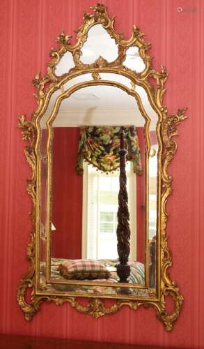 FRENCH STYLE GILT WOOD AND GESSO WALL MIRROR, H 66", W ...