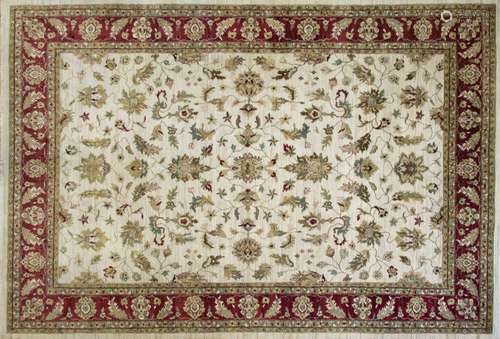 INDIA HAND WOVEN WOOL CARPET, ISPAHAN DESIGN W 9 4" L 1...