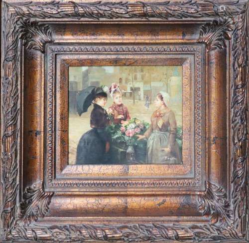 BOWEN, OIL ON PANEL, H 6", W 10", DUTCH LADIES BUY...