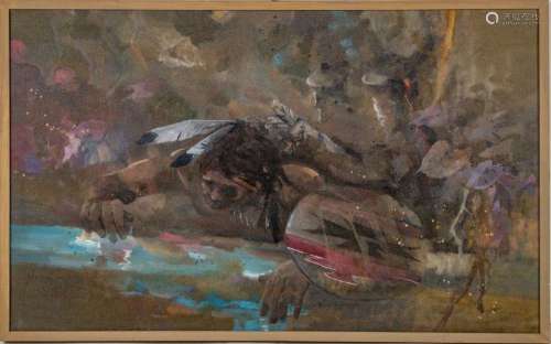 OIL ON CANVAS, LATE 20TH C.- 21ST C., H 28", W 46"...