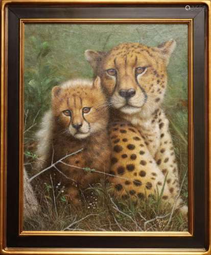 SIGNED SHISKIN, OIL ON CANVAS, H 29", W 23", CHEET...