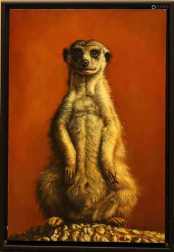CENDY, OIL ON CANVAS, H 24", W 16", MEERCAT ON SHE...