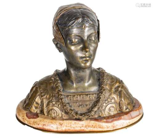 ROLAND GRANGE-COLOMBO (FRENCH, 19TH C) BRONZE BUST, H 14&quo...