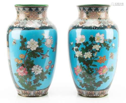 JAPANESE CLOISONNE VASES, 19TH CENTURY, PAIR H 12" DIA ...