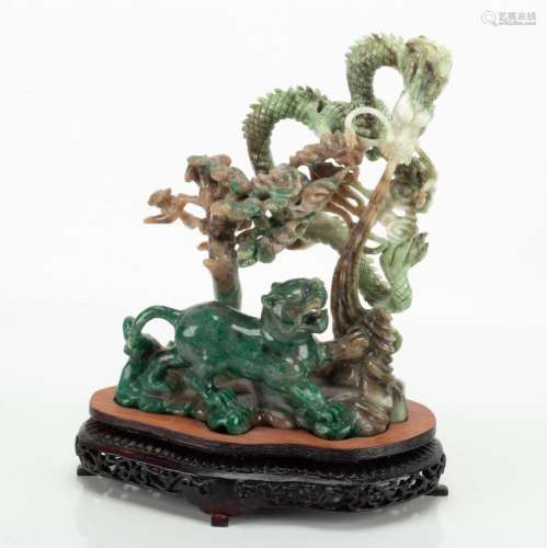 CHINESE CARVED JADEITE SCULPTURE, H 9.25", L 7", L...